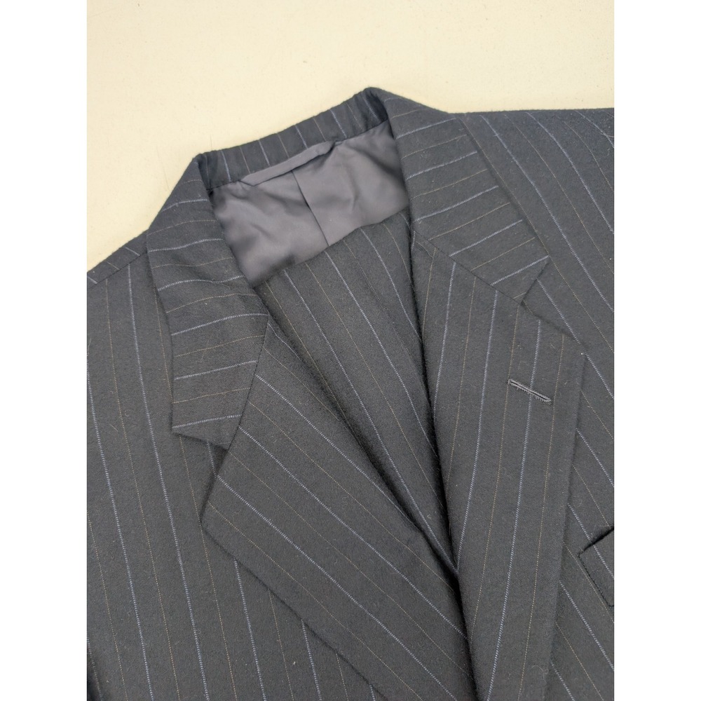 Hickey Freeman Blue Tweed Chalk Pinstripe Wool 2 Piece Suit 43R Pants 38x29